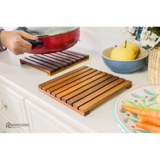 Set 1 bộ 2 tấm lót nồi bằng gỗ tiện dụng