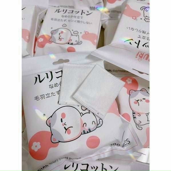 Bông Tẩy Trang Ruri Nhật Bản gói 100 miếng không xơ, xù lông