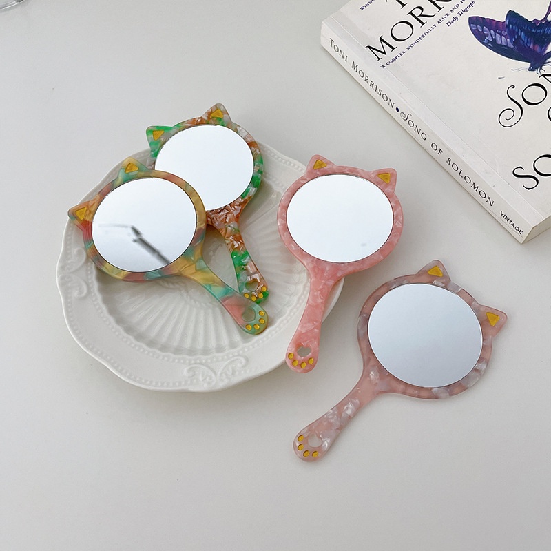 Gương Trang Điểm Cầm Tay Gương Mini Hàn Quốc Hình Mèo Họa Tiết Vân Đá