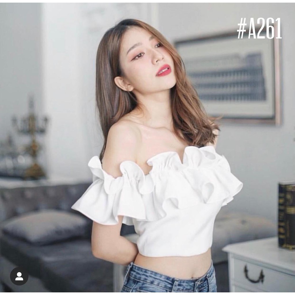 [HÀNG THIẾT KẾ] Áo Croptop Trễ Vai Nhún Bèo