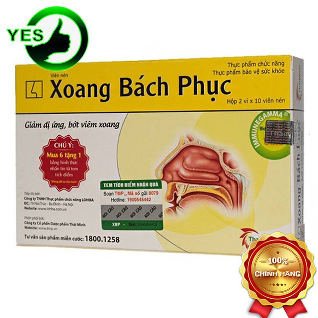 XOANG BÁCH PHỤC - Hỗ trợ điều trị viêm xoang, viêm mũi dị ứng Hộp 20 viên / XOANGBACHPHUC