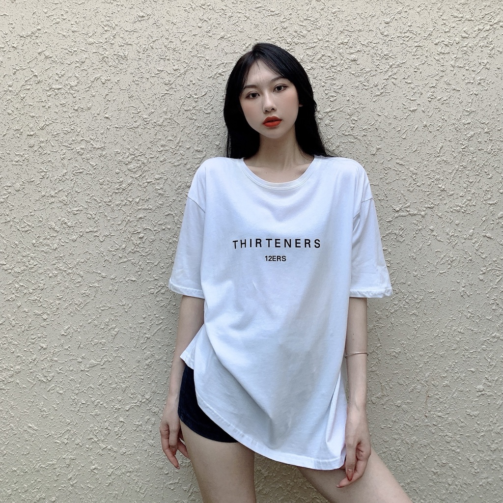 Áo Thun Tay Ngắn Dáng Rộng In Chữ Thời Trang Hàn Quốc