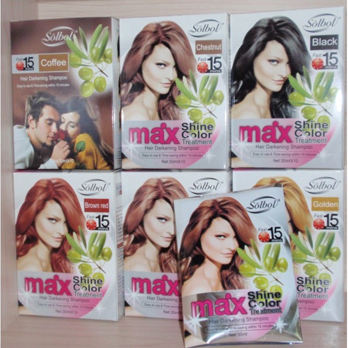 10 gói dầu gội nhuộm tóc thảo dược Max Shine Color Cafe 30ml