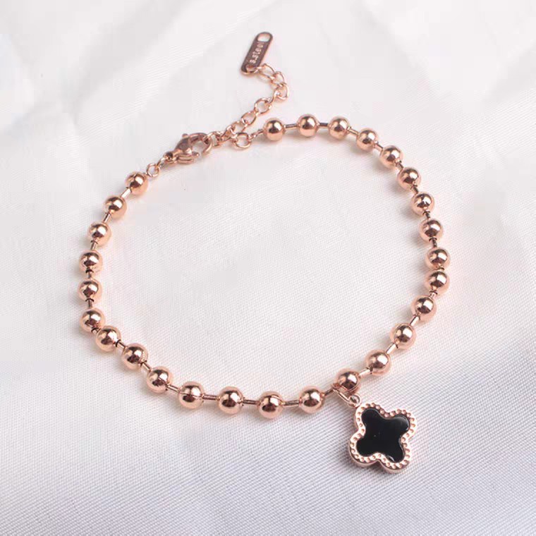 Vòng Tay Hạt Tròn Bằng Thép Titan Mạ Vàng 18K Phong Cách Hàn Quốc Đơn Giản Thời Trang Cao Cấp