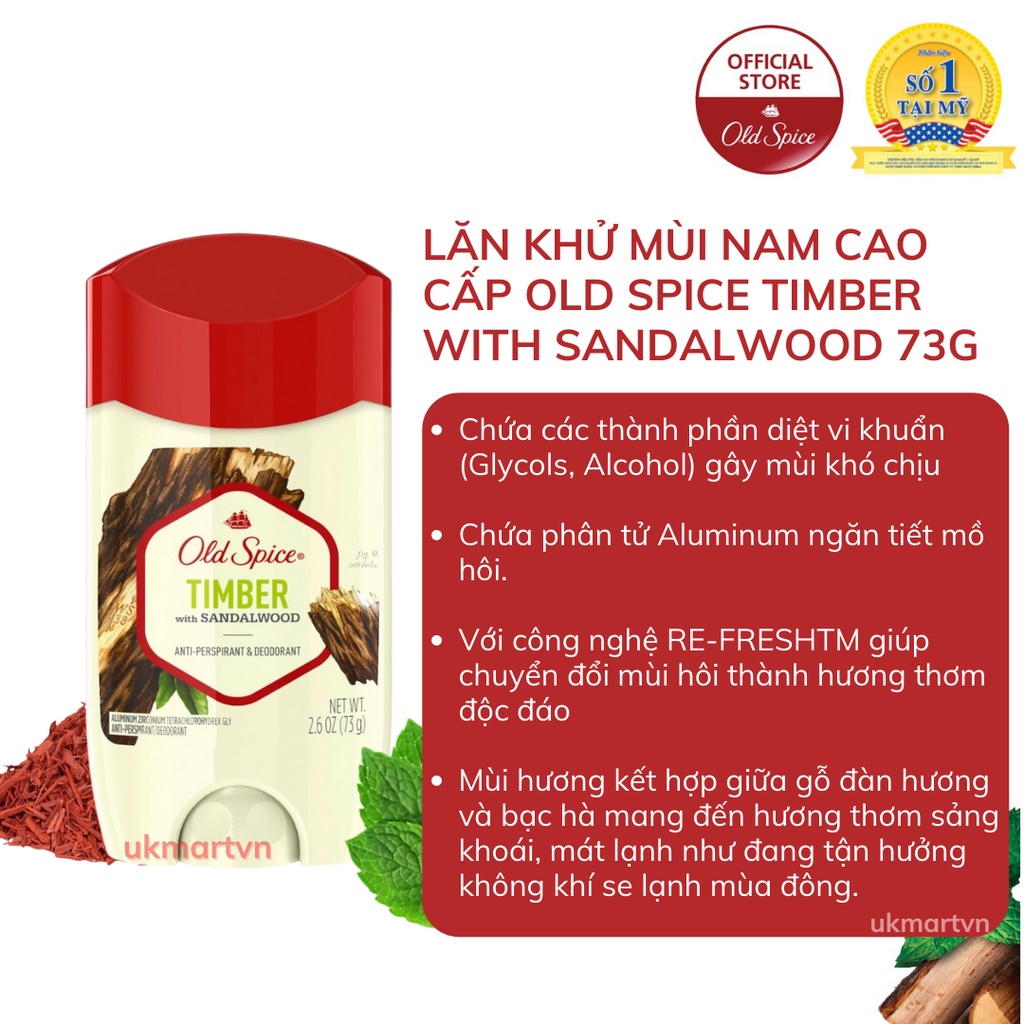 Sáp Khử Mùi Old Spice Ngăn Tiết Mồ Hôi Nhiều Mùi Hương Bearglove I Wolfthorn I Timber I Fiji 73g