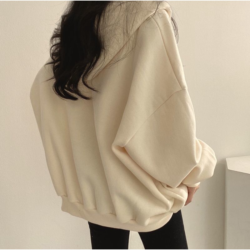 Áo Hoodie Dài Tay Màu Trơn Thời Trang Nữ Tính