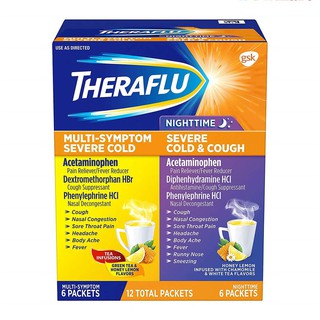 Trà Giảm Cảm Lạnh, Cảm Cúm và Ho, Theraflu Multi-Symptom Nighttime Severe Cold, 12 gói