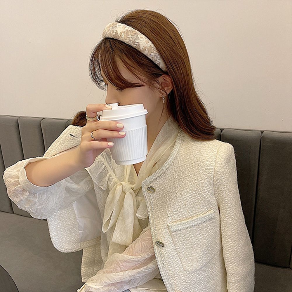 Băng đô cài tóc bản rộng họa tiết kẻ sọc phong cách Hàn Quốc cho nữ