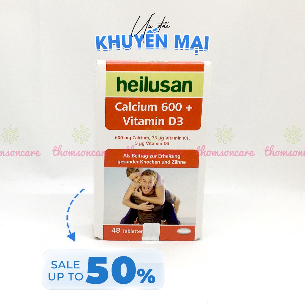 Heilusan Calcium 600 Vitamin D3 - Hỗ trợ hấp thu Canxi giúp xương răng chắc khỏe - Nhập khẩu từ Đức (Hộp 48 Viên)