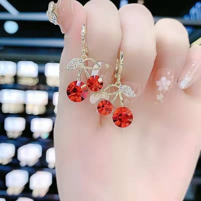 Bông Tai Hình Quả Cherry Đỏ Xinh Xắn Thời Trang