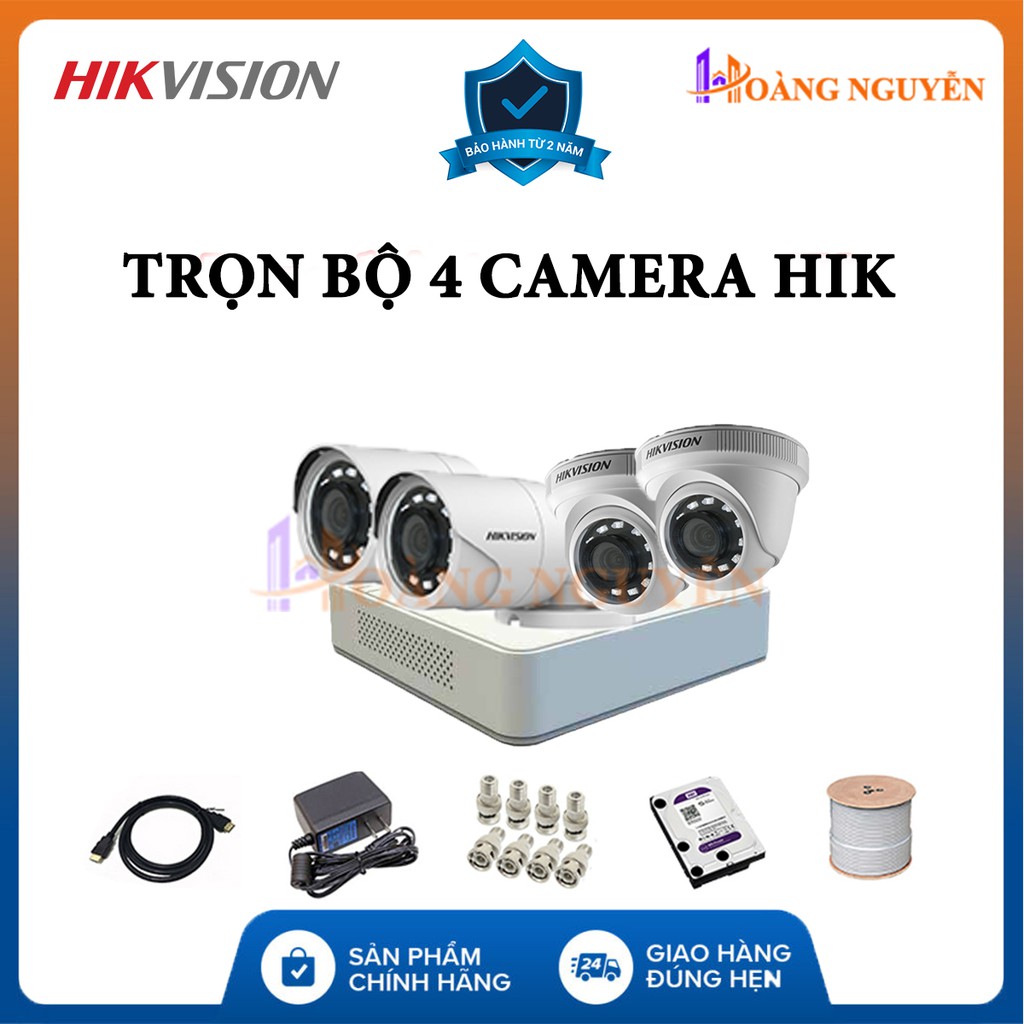 [CHÍNH HÃNG] Trọn Bộ 4 Camera 2MP Hikvision 2 Camera Ngoài Trời DS-2CE16D0T-IRP và 2 Camera Trong Nhà DS-2CE56D0T-IRP