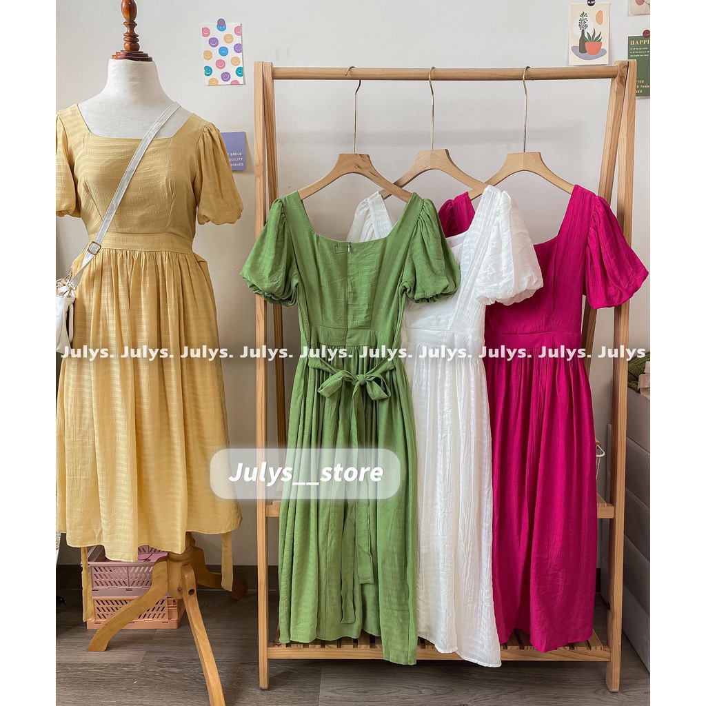 Đầm babydoll đũi cổ vuông đủ màu Julys (ảnh thật kèm video)