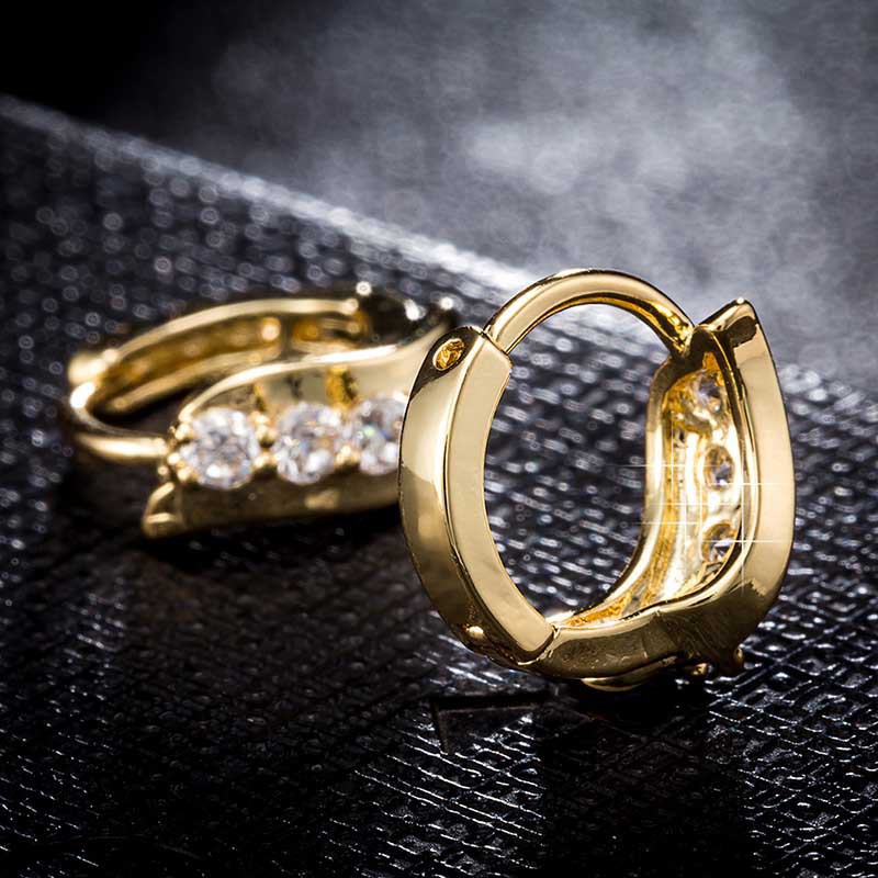 Khuyên tai tròn mạ vàng 18K đính đá Zircon