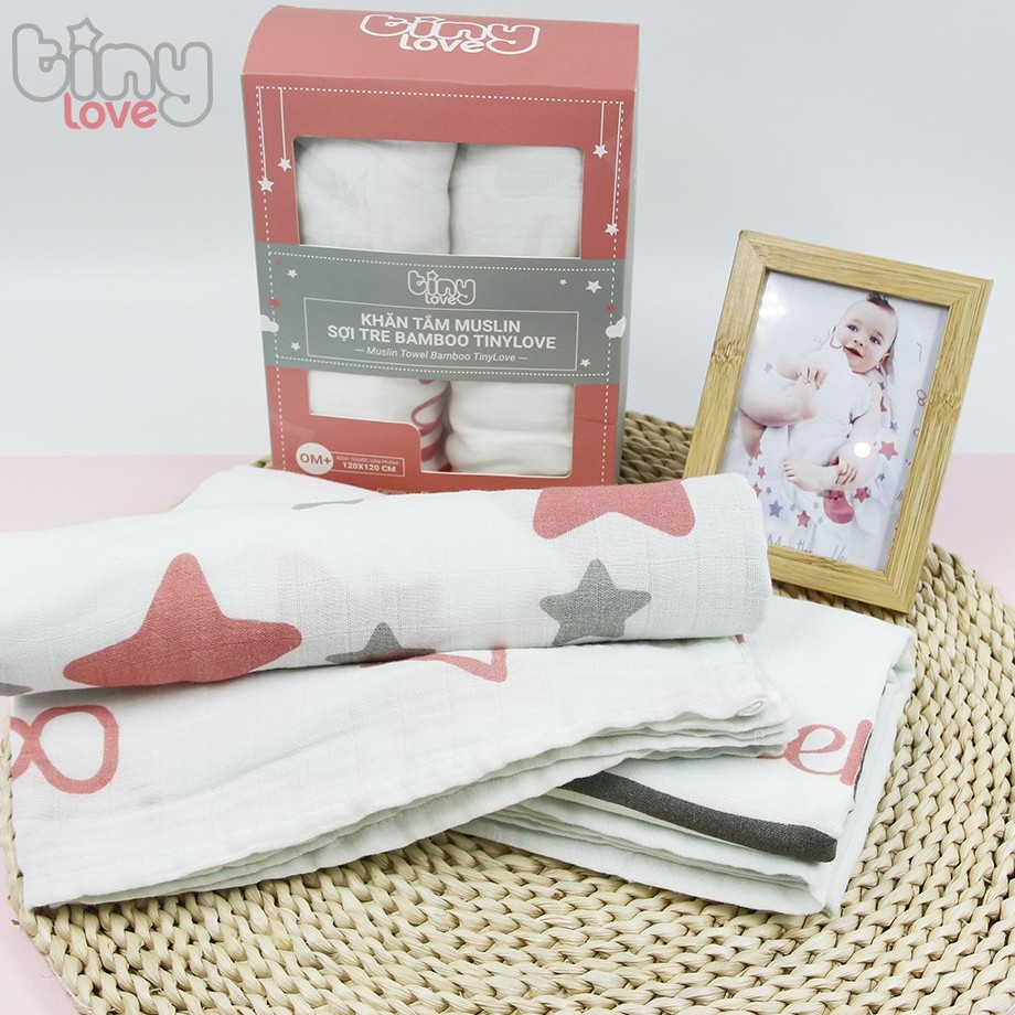 Chăn/ chăn Muslin sợi tre bamboo quấn ủ nhộng chũn, trùm xe đẩy thấm hút mồ hôi, kháng khuẩn Tinylove combo đi sinh