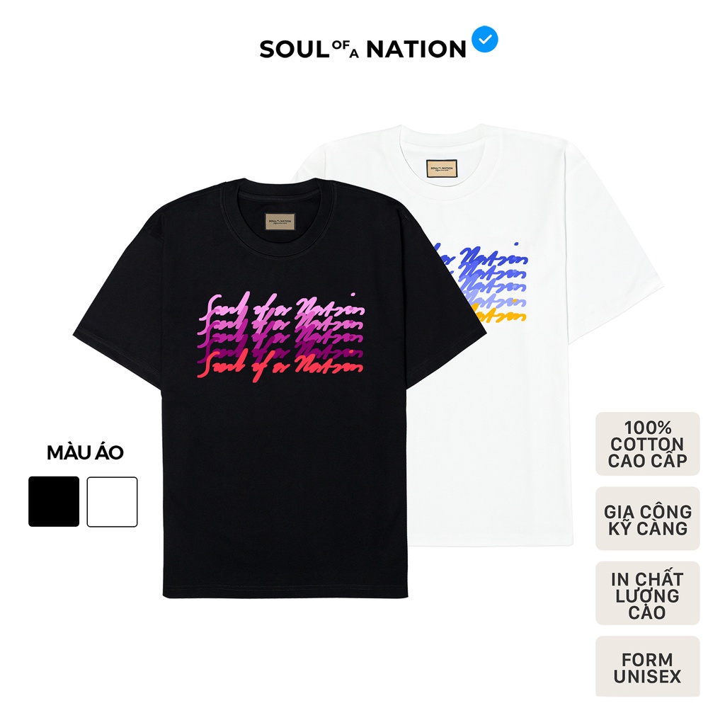 Áo thun unisex In họa tiết chữ SOUL OF A NATION MOTIF form basic 100% cotton SOUL OF A NATION - Đen