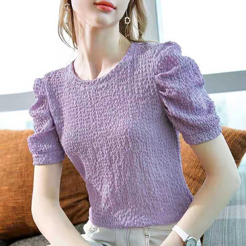 Áo Vải Voan Công Nghệ Cao Xếp Ly Dáng Rộng Tay Phồng Cổ Tròn Thời Trang Mùa Hè Hàng Mới Dành Cho Bạn Nữ
