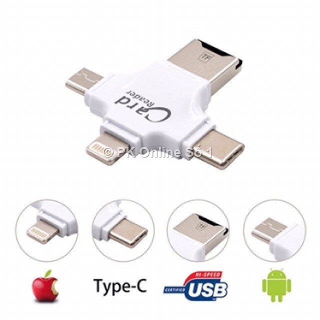 Đầu đọc thẻ nhớ Micro SD 4 in 1 cho Iphone Và Android