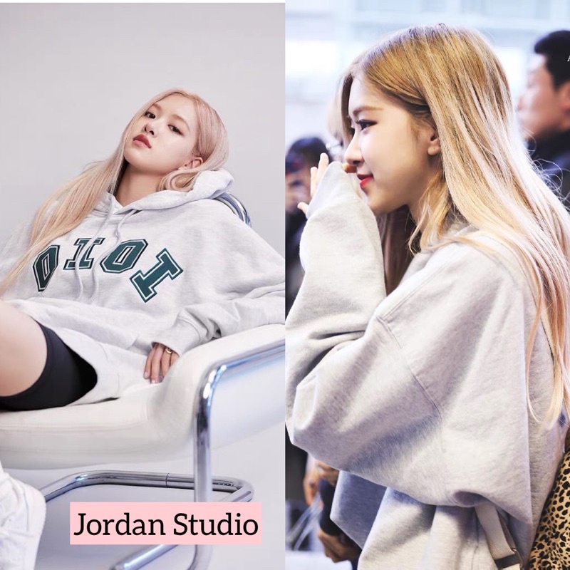 Áo hoodie xám chữ xanh OIOI Rosé BLACKPINK | BigBuy360 - bigbuy360.vn