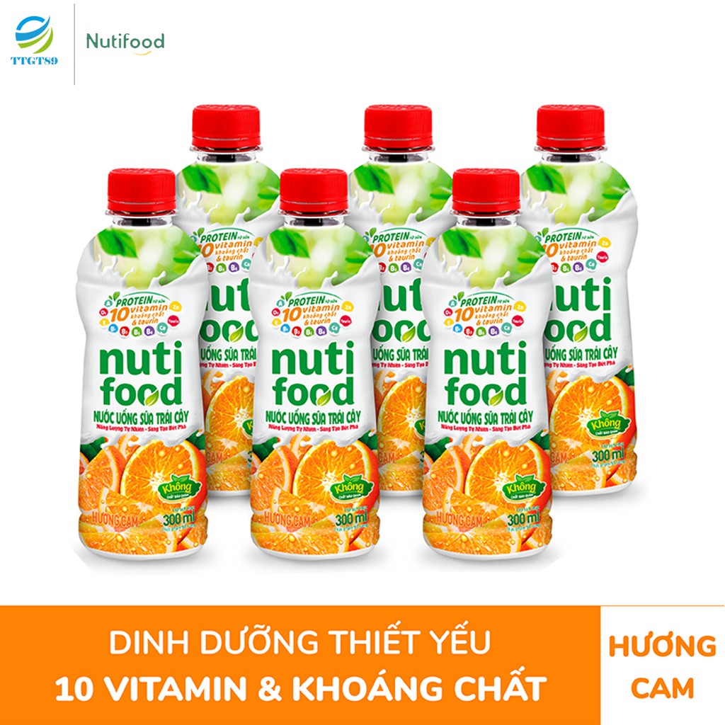 Combo 06 Chai Nước Uống Sữa Trái Cây Hương Cam/ Dâu/ Chanh Dây NUTIFOOD 300mL - YOOSOO MALL