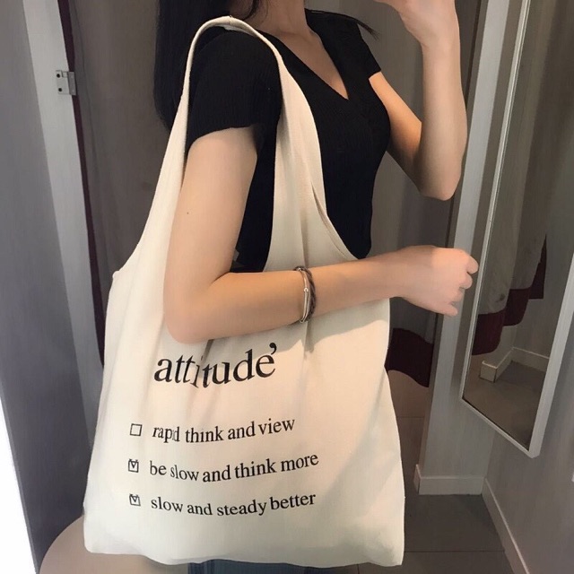 Túi Tote Vải Canvas đeo chéo đeo vai Đựng Đồ Cỡ Lớn Atitude Cực Hot