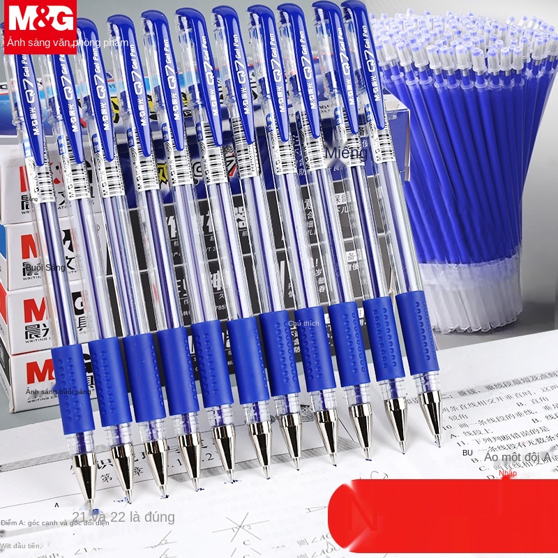 Bút màu xanh Chenguang Học sinh sử dụng gel 0,5 bấm đổ mực 0,38 nước loại đẩy chữ ký dạng Nhật Bản không tẩy xóa được bi