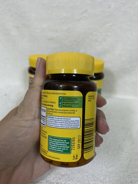 [Hàng Mỹ Có Bill] Viên uống Nature Made Iron (sắt) 65mg hộp 180 viên.