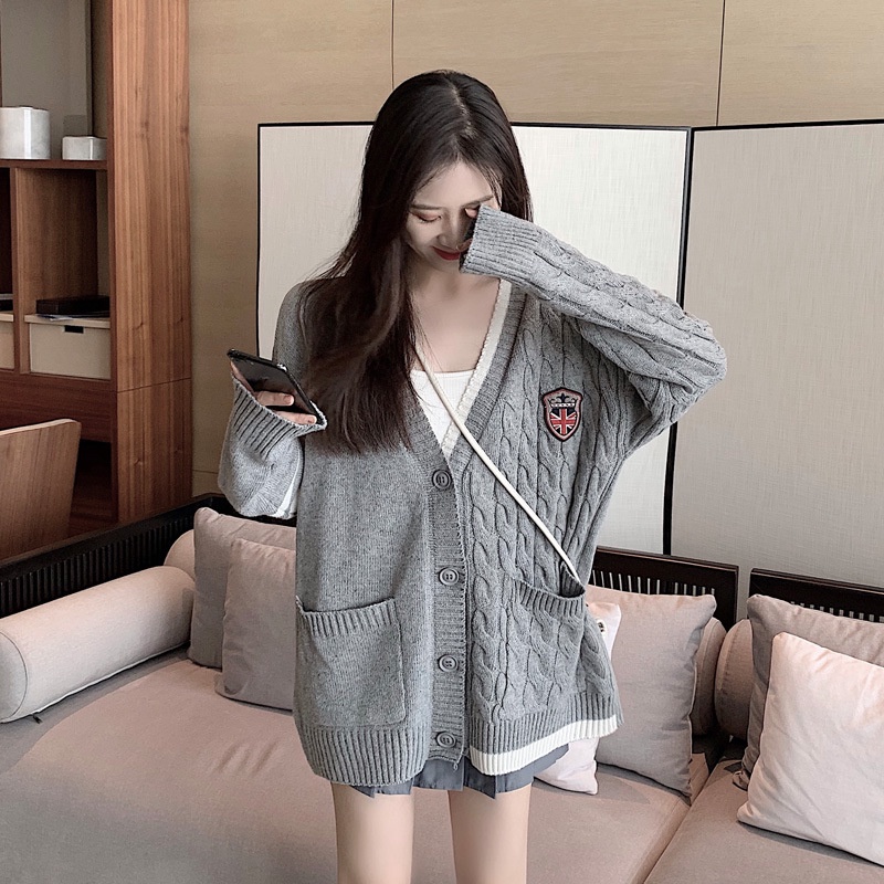 [Hàng Cao Cấp] Áo khoác cardigan dáng dài có khuy FUHO chất len thừng cao cấp dày dặn thời trang nữ thu đông 074
