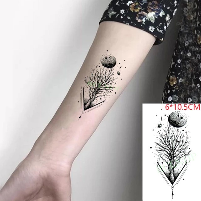 Hình xăm cây cối khô hạn k080- miếng dán tatoo tạm thời size &lt;10x6cm