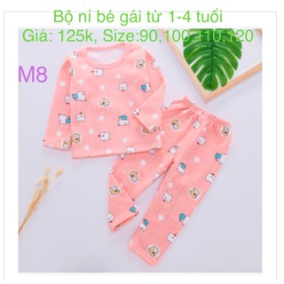 Bộ nỉ bé gái màu hồng cam cho bé gái 2-5 tuổi