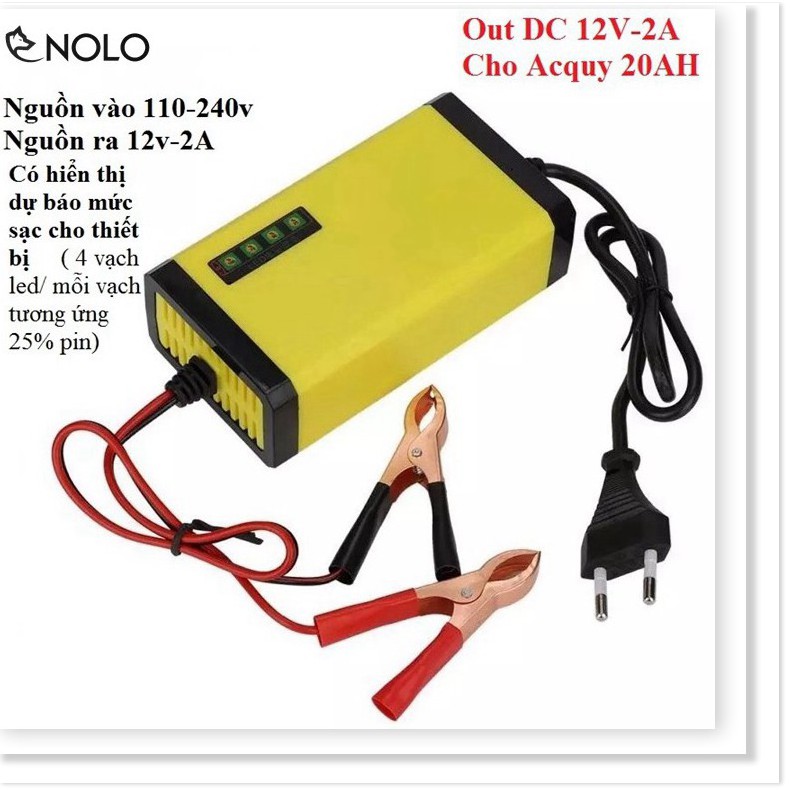 Cục Sạc Acquy Thông Minh Tự Ngắt Có Hiển Thị Mức Pin 12V 2A Dành Cho 20AH