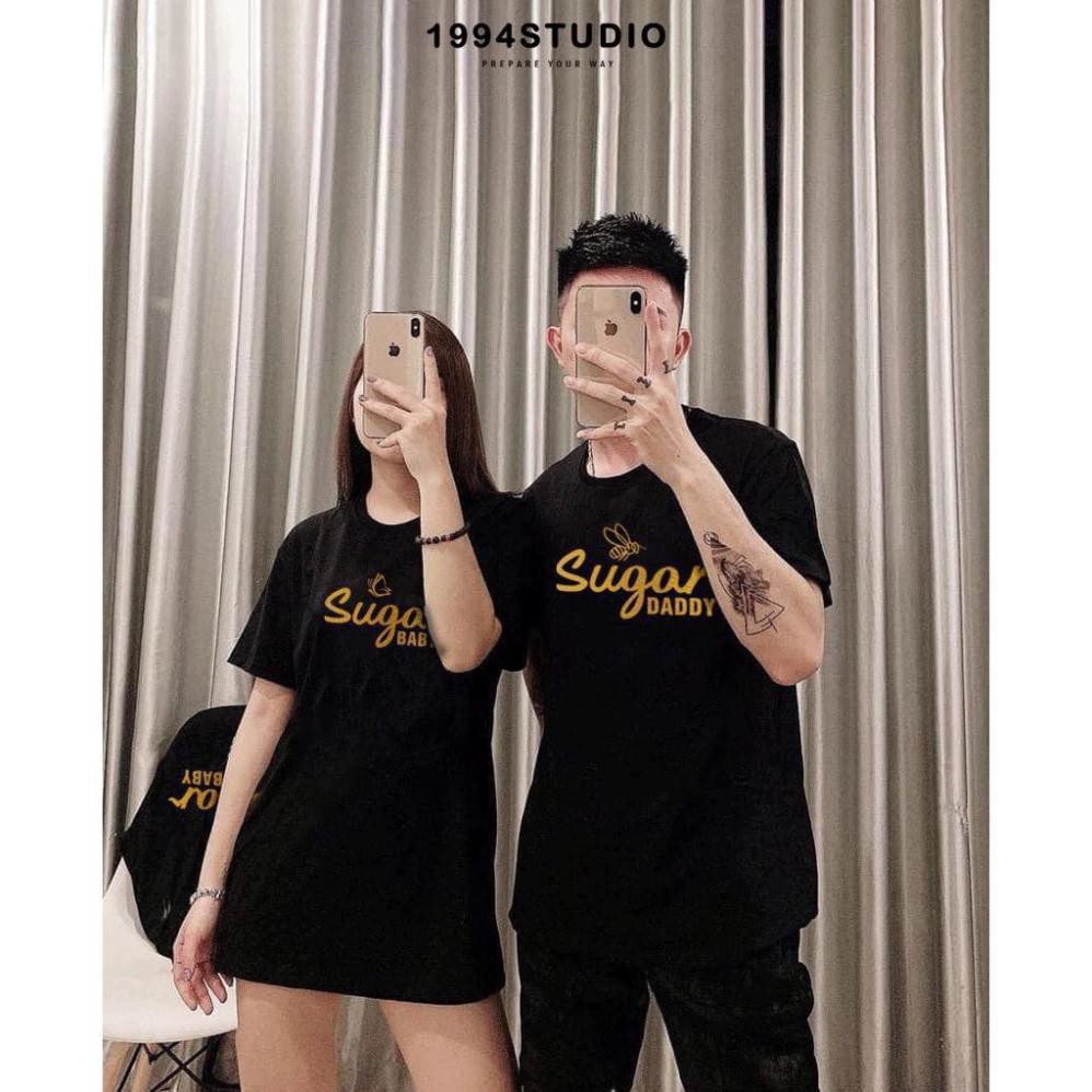 Áo phông Sugar Daddy và Sugar Baby Áo unisex, áo phông nam nữ đen trắng from rộng, vải cotton xịn