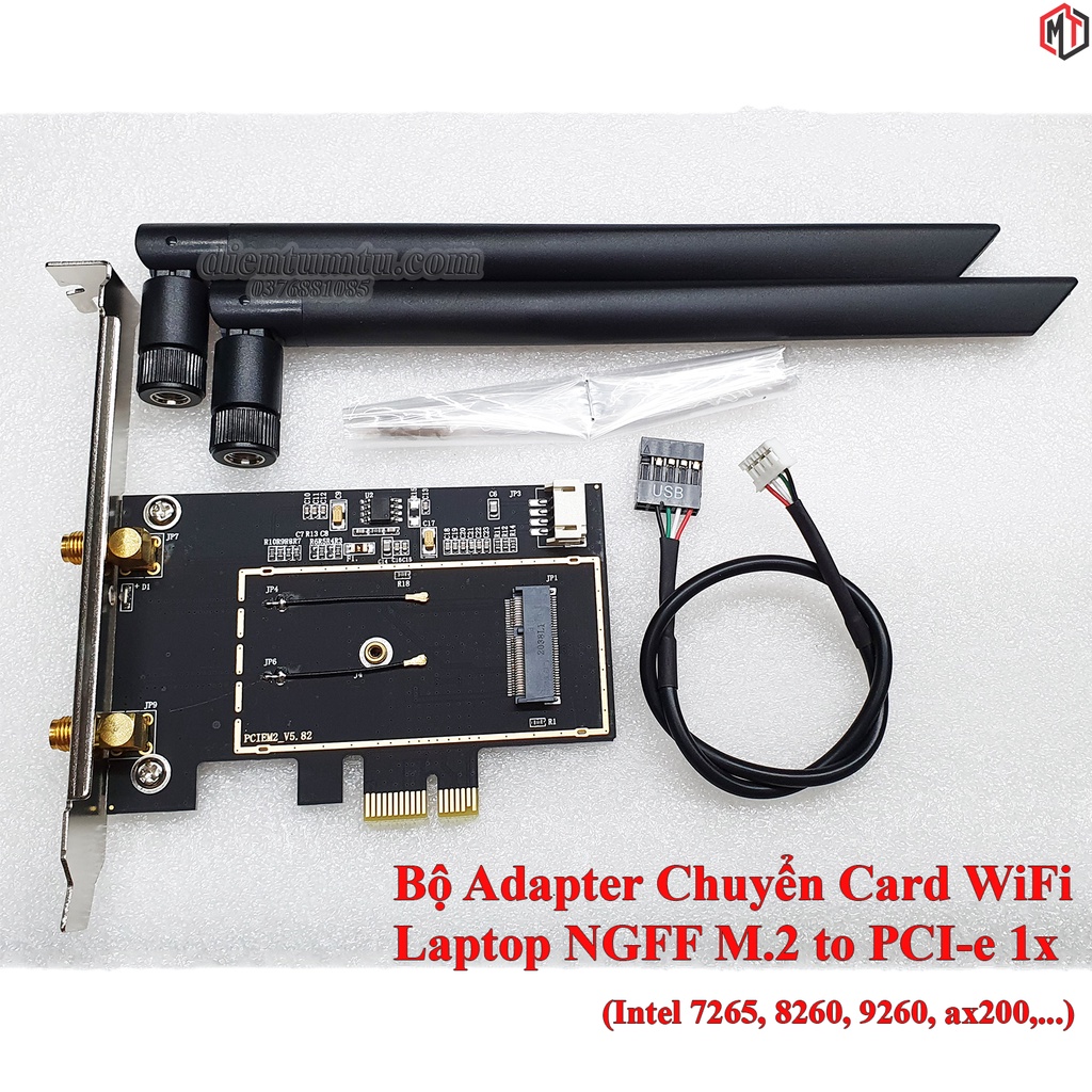 Adapter Chuyển Card WiFi Laptop Thành Card WiFi Máy Bàn (m-pcie / ngff m.2 to PCI-e 1x)