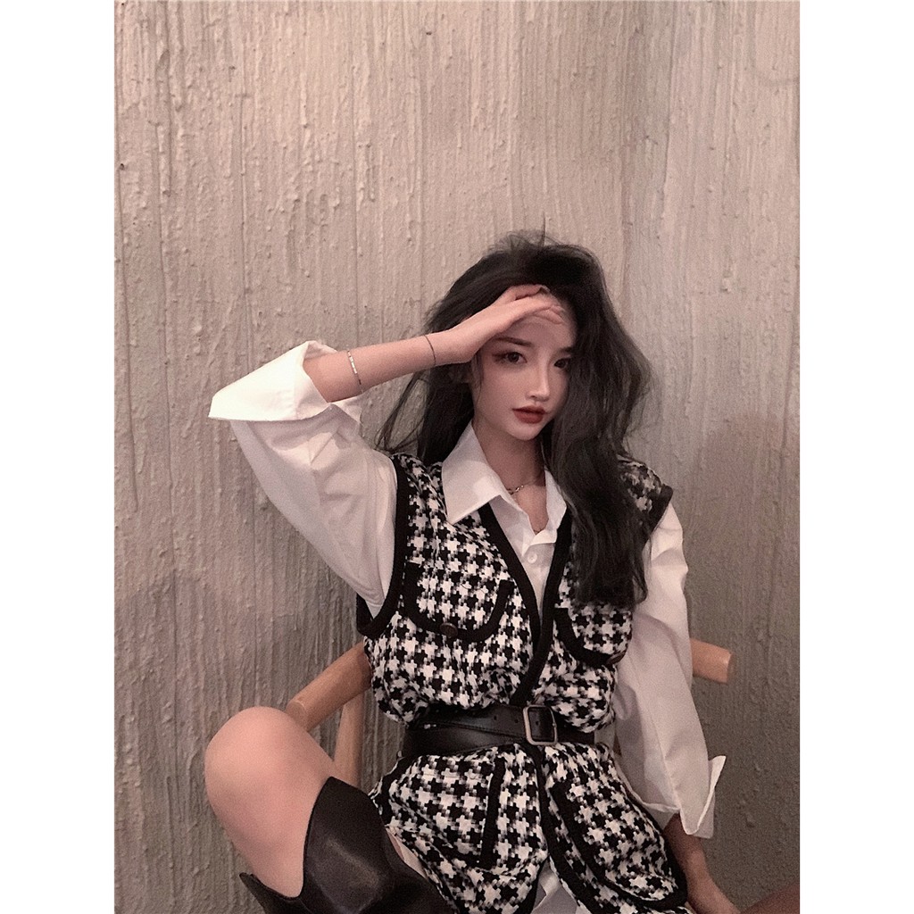 Áo Khoác Vest Không Tay Cổ Chữ V Phối Túi Họa Tiết Caro Thanh Lịch | BigBuy360 - bigbuy360.vn