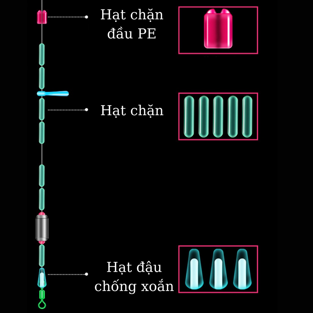 Hạt Chặn Phao Silicon Tàng Hình 7+1+1 , Hạt Chặn Dẻo Không Gây Tổn Hại Cho Dây Câu , Dùng Cho Câu Đơn Đài