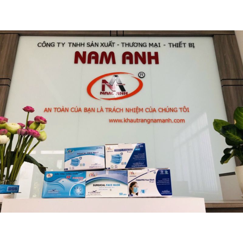 [[Chính Hãng]] - Khẩu trang y tế  NAM ANH FAMAPRO 4 lớp giấy kháng khuẩn cao cấp không xù lông, đau tai hộp 50 cái