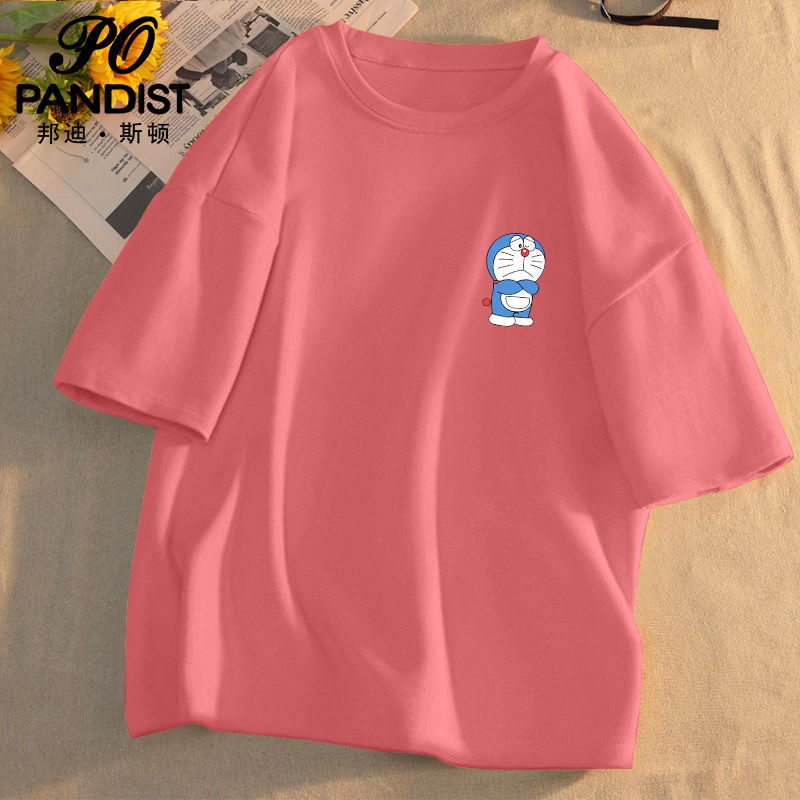 Áo Thun Tay Ngắn Dáng Rộng Vải Cotton Thoáng Khí In Hoạt Hình Doraemon Thời Trang Mùa Hè Cho Nam