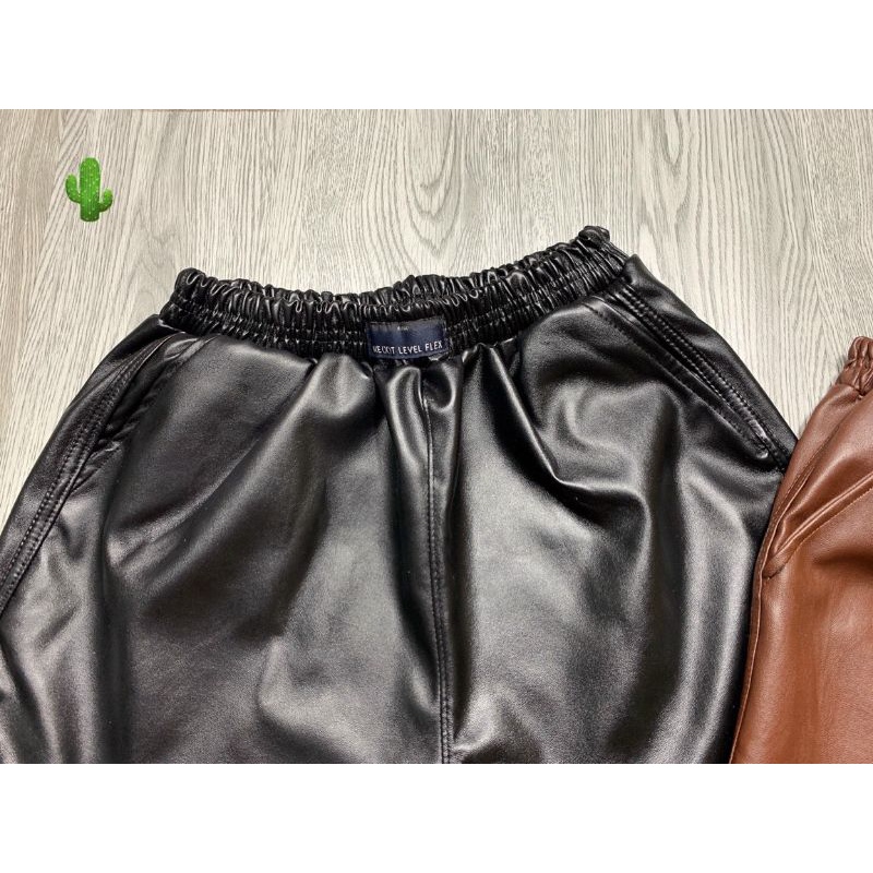 Quần short da cạp chun dáng phồng có túi ,Quần sooc da nữ thời trang hàn