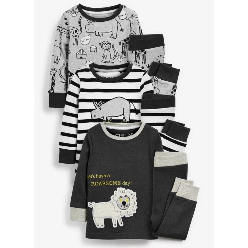 Đồ bộ dài tay thu đông cho bé trai - Set 3 bộ cotton dài tay ZOO Next cho bé trai size 2-8t (9-23kg)