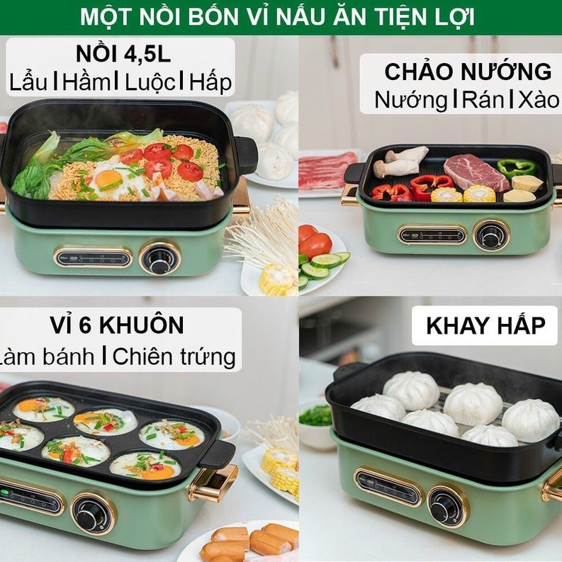 NỒI LẨU NƯỚNG ĐA NĂNG 4 IN 1 SEKA SK86 THIẾT KẾ MẦU XANH NGỌC VÔ CÙNG SANG TRỌNG