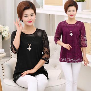 Áo Thun Nữ Tay Lửng Phối Ren Thanh Lịch size Lớn 30-40-50 Tuổi