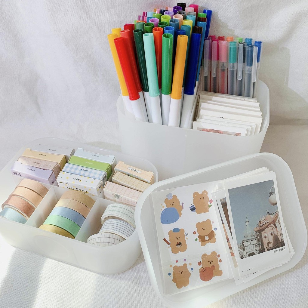 Set Hộp Organizer Đựng Stationery Lưu Trữ Bút Sticker Washi Tape - Hộp Đựng Sticker