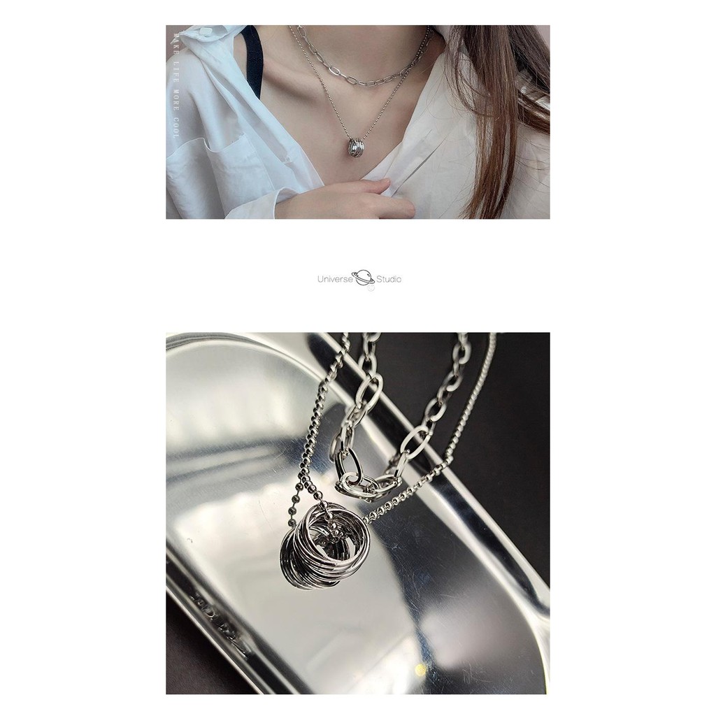 Dây chuyền HAI LỚP kèm MẶT NHẪN XOẮN NHIỀU VÒNG vòng cổ nam nữ unisex thời trang phong cách cá tính đẹp