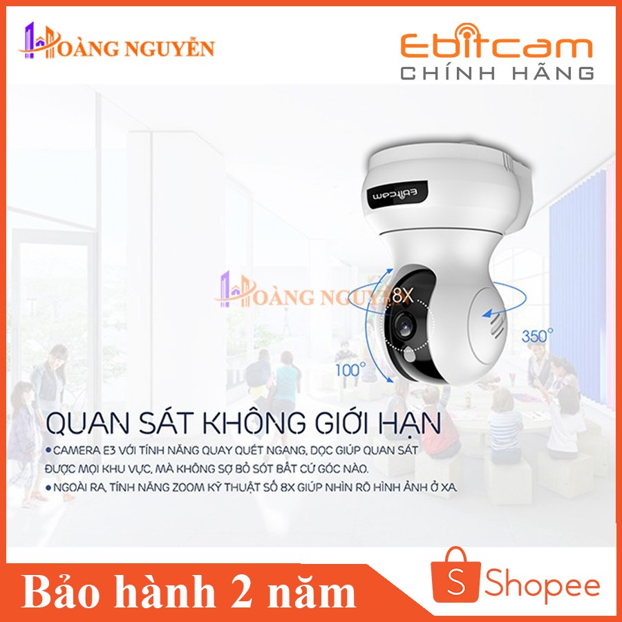 [NHÀ PHÂN PHỐI] Camera Wifi Ebitcam E3 FHD 1080P 2.0MP - Xoay 360 độ - Phát Hiện Chuyển Động | BigBuy360 - bigbuy360.vn