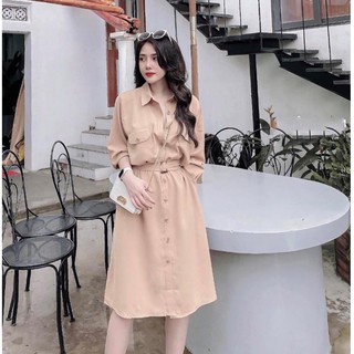 Đầm bầu sơ mi hàng cúc thật KC156 chất lụa hàn châu