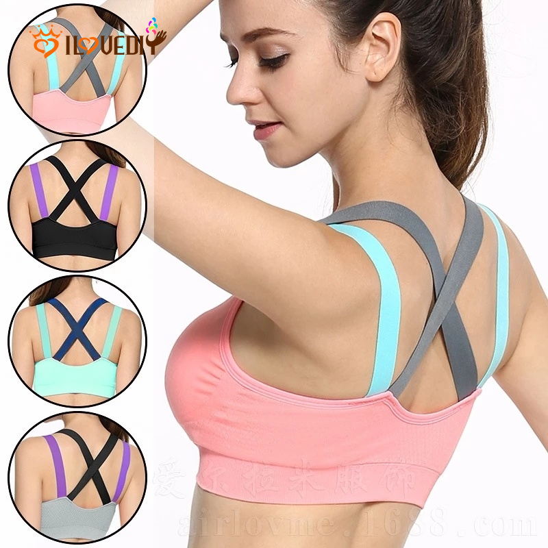 [ Women Cross Back Quick Dry Padded Shockproof Sports Bra ] [ Women Sexy Running Yoga Sport Bras ] [Breathable Comfortable Push Up Bra]