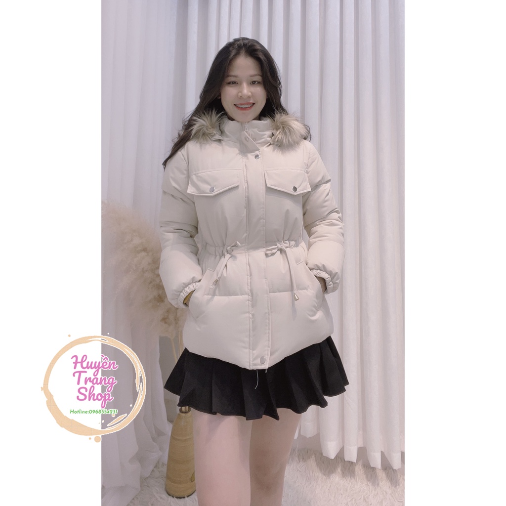 Áo phao Nữ cách điệu dây rút kèm mũ lông siêu Hot | BigBuy360 - bigbuy360.vn
