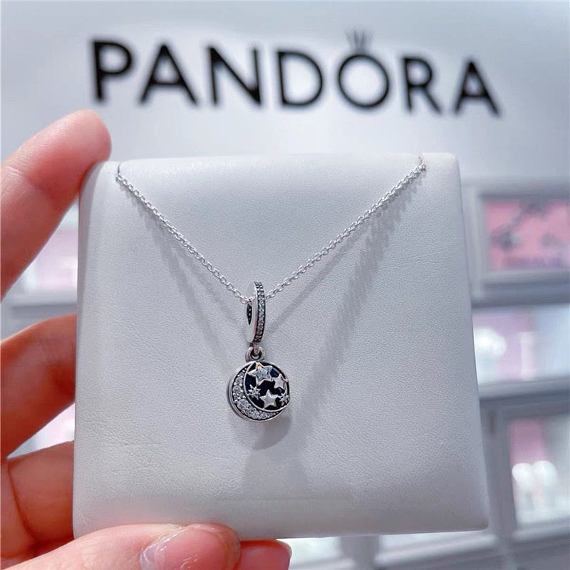 Vòng cổ Mạ Bạc 925 Mặt Hình Trăng Và Sao Đính Đá Zircon Pandora