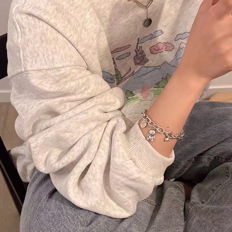 Vòng đeo tay bằng thép titan hình gấu / chữ cái dễ thương cổ điển