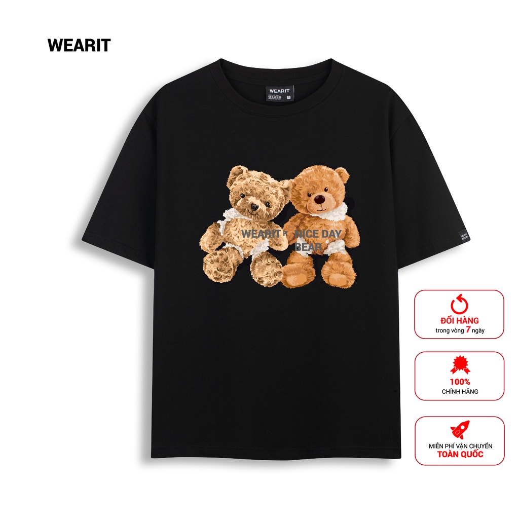 Áo thun tay lỡ WEARIT phông cotton cao cấp chất liệu cotton co dãn 4 chiều form rộng streetwear unisex gấu bé