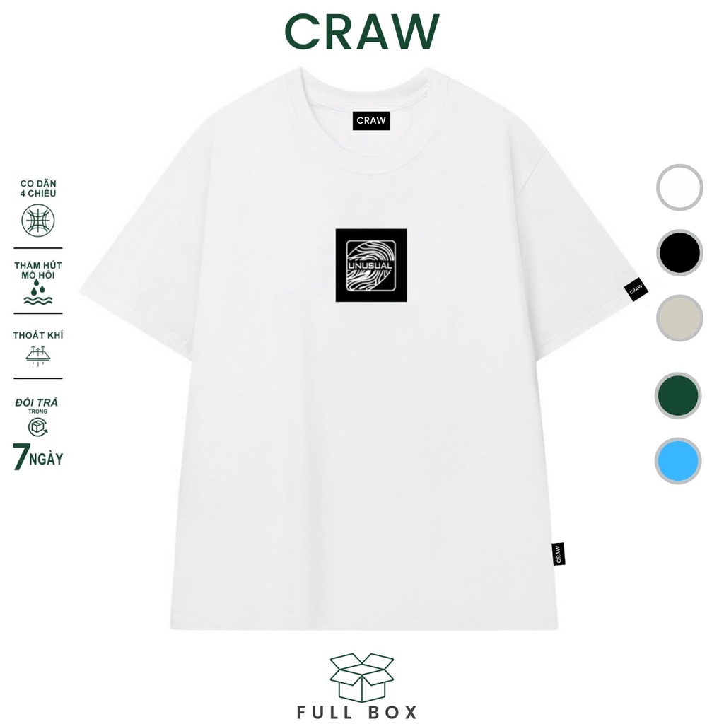 Áo thun tay lỡ CRAW phông unisex nam nữ vải coton mềm mịn, co dãn Oversize form rộng - 0016